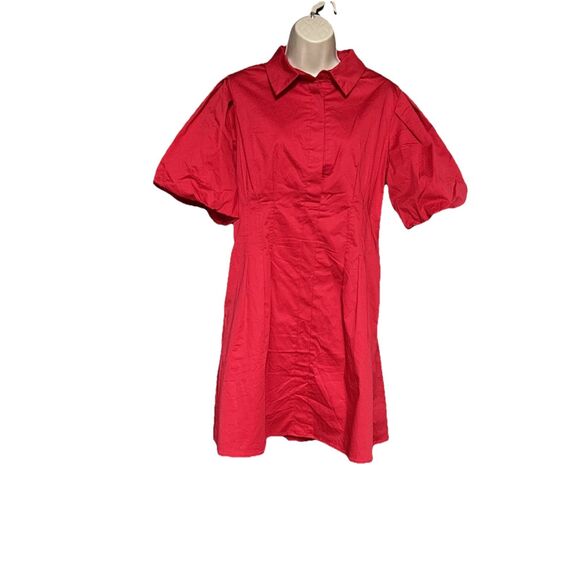 NWT Tuckernuck  Delaney Size L Red Mini Dress Puff Sleeve A-line Pockets Stretch - Picture 4 of 14